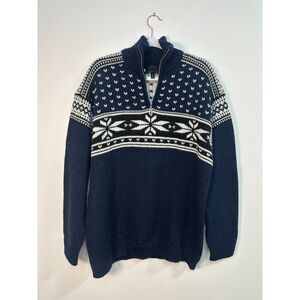 Bogner Nordic Fair Isle Alpaca Wool Blend Quarter Zip Ski Sweater Navy Large L
